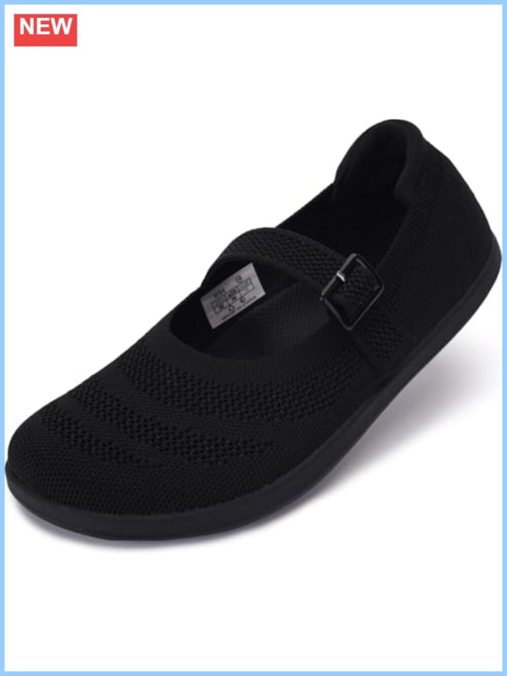 Wide Toe Box Mary Jane Flats with Breathable Knit Upper & Zero-Drop Sole